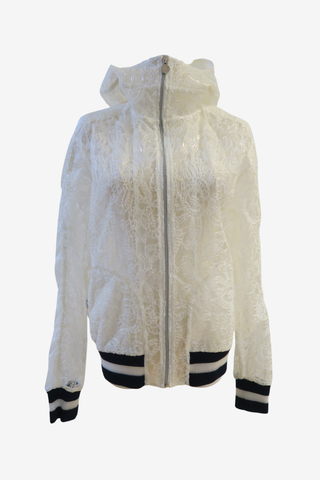 Chanel 2018 Lace Bomber Rain Jacket Sz 38 - Designer Jackets at The Find Luxury Resale - Vancouver, Canada