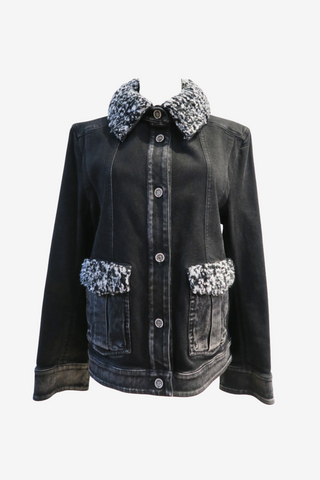 Chanel Boucle Trimmed Denim Jacket Sz 44 - Designer Jacket at The Find Luxury Resale - Vancouver, Canada