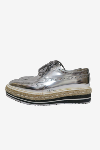 Prada Silver Platform Oxfords sz 37.5 - Designer Loafers at The Find Luxury Resale - Vancouver, Canada