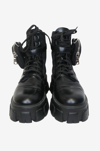 Prada Monolith Leather and Re-Nylon Combat Boots sz 38.5 - Designer shoes at The Find Luxury Resale - Vancouver, Canada