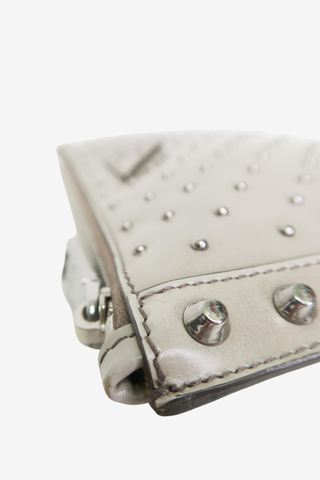 Prada Grey Studded Clutch - Designer clutch at The Find Luxury Resale - Vancouver, Canada