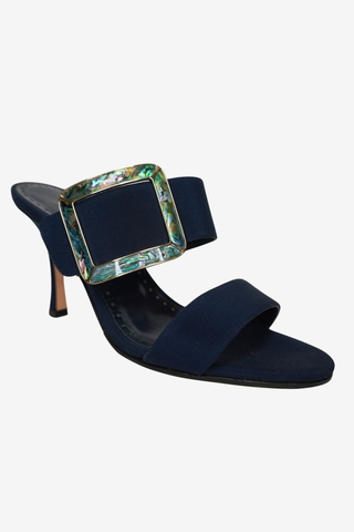 Manolo Blahnik Navy Sandals sz 36.5 - Designer Loafer at The Find Luxury Resale - Vancouver, Canada