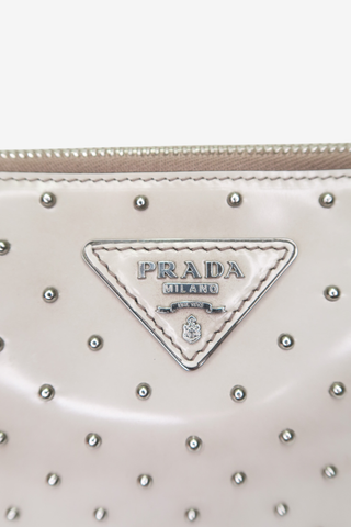 Prada Grey Studded Clutch - Designer clutch at The Find Luxury Resale - Vancouver, Canada