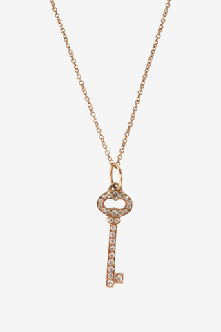 Tiffany & Copy 18K Diamond Oval Key Pendant w/Chain - Designer Necklace at The Find Luxury Resale - Vancouver, Canada