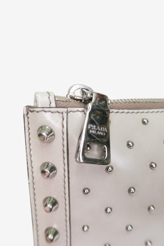Prada Grey Studded Clutch - Designer clutch at The Find Luxury Resale - Vancouver, Canada