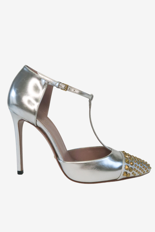 Gucci Patent Leather Studded Accents T-Strap Pumps 37 - Designer Pumps at The Find Luxury Resale - Vancouver, Canada