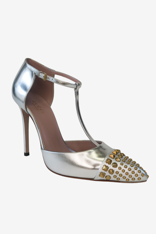 Gucci Patent Leather Studded Accents T-Strap Pumps 37 - Designer Pumps at The Find Luxury Resale - Vancouver, Canada