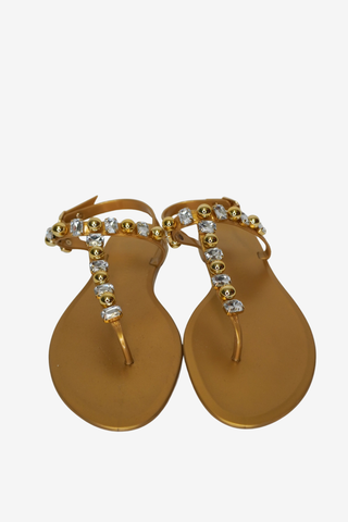 Stuart Weitzman Gold Sandals sz 8 - Designer Loafer at The Find Luxury Resale - Vancouver, Canada
