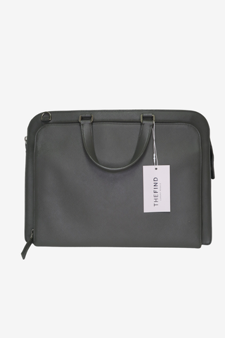 Prada Grey Saffiano Leather Briefcase - Designer handbag at The Find Luxury Resale - Vancouver, Canada