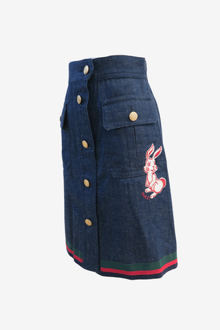 Gucci Embroidered Accent Denim Skirt sz 38 - Designer Skirt at The Find Luxury Resale - Vancouver, Canada