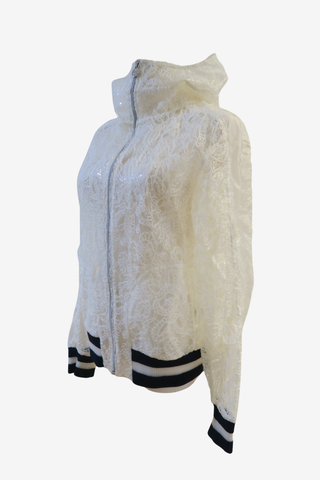 Chanel 2018 Lace Bomber Rain Jacket Sz 38 - Designer Jackets at The Find Luxury Resale - Vancouver, Canada