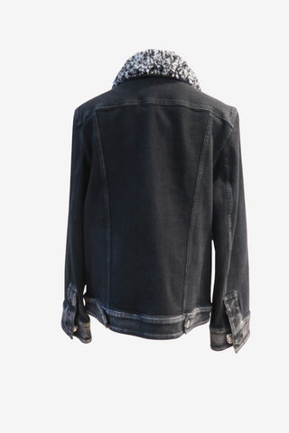 Chanel Boucle Trimmed Denim Jacket Sz 44 - Designer Jacket at The Find Luxury Resale - Vancouver, Canada