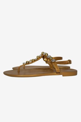 Stuart Weitzman Gold Sandals sz 8 - Designer Loafer at The Find Luxury Resale - Vancouver, Canada