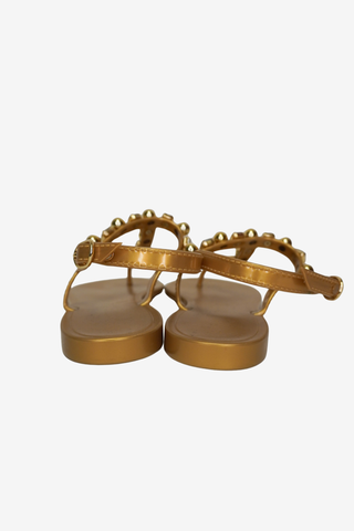 Stuart Weitzman Gold Sandals sz 8 - Designer Loafer at The Find Luxury Resale - Vancouver, Canada