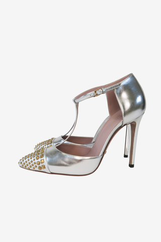 Gucci Patent Leather Studded Accents T-Strap Pumps 37 - Designer Pumps at The Find Luxury Resale - Vancouver, Canada