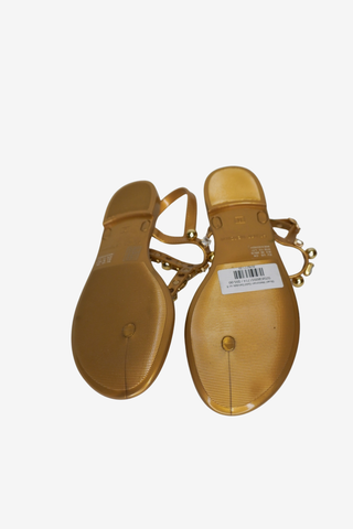 Stuart Weitzman Gold Sandals sz 8 - Designer Loafer at The Find Luxury Resale - Vancouver, Canada