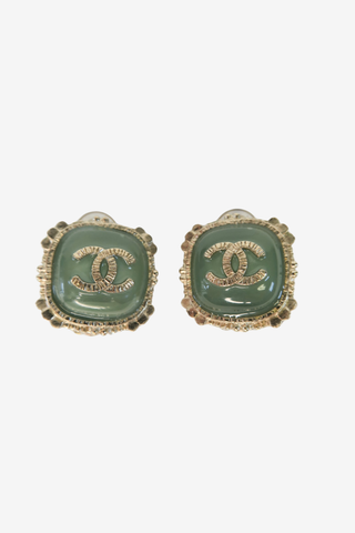 Chanel Vintage Resin CC Logo Clip-On Earrings - Designer Earrings at The Find Luxury Resale - Vancouver, Canada