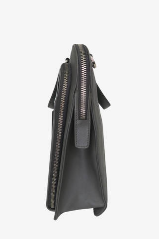Prada Grey Saffiano Leather Briefcase - Designer handbag at The Find Luxury Resale - Vancouver, Canada
