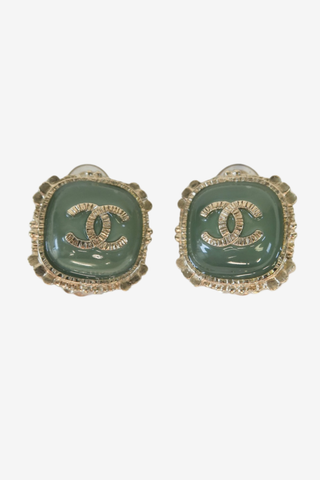 Chanel Vintage Resin CC Logo Clip-On Earrings - Designer Earrings at The Find Luxury Resale - Vancouver, Canada