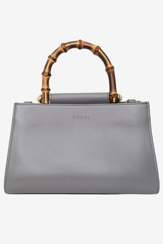Gucci Grey Leather Small Nymphaea Bamboo Top Handle Bag - Designer Handbags at The Find Luxury Resale - Vancouver, Canada