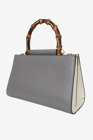 Gucci Grey Leather Small Nymphaea Bamboo Top Handle Bag - Designer Handbags at The Find Luxury Resale - Vancouver, Canada