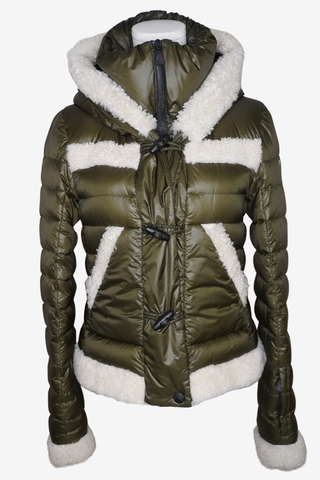 Moncler Shearling-Trimmed Alvernia Jacket sz 1 - Designer Jacket at The Find Luxury Resale - Vancouver, Canada