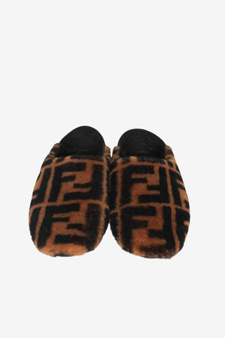 Fendi Zucca FF Logo Shearling Flats sz 38 - Designer Flats at The Find Luxury Resale - Vancouver, Canada