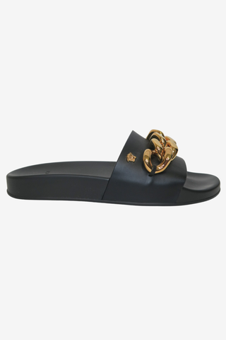 Versace Chain Medusa Head Slide Sandals Sz 36 - Designer shoes at The Find Luxury Resale - Vancouver, Canada