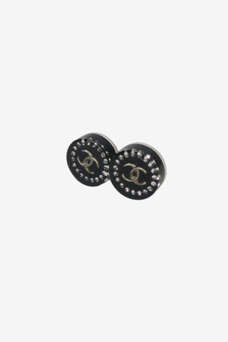 Chanel 2020 Black Resin Crystal Embellished CC Ear Studs - Designer Earrings at The Find Luxury Resale - Vancouver, Canada
