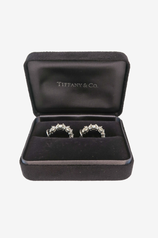 Tiffany & Co. Platinum Alternating Victoria Diamond Hoop Earrings - Designer Earrings at The Find Luxury Resale - Vancouver, Canada