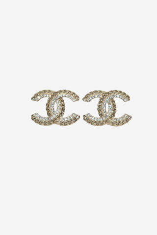 Chanel 2019 Chain-Link & Strass CC Stud Earrings - Designer Earrings at The Find Luxury Resale - Vancouver, Canada