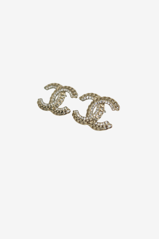 Chanel 2019 Chain-Link & Strass CC Stud Earrings - Designer Earrings at The Find Luxury Resale - Vancouver, Canada