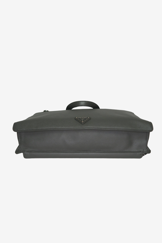 Prada Grey Saffiano Leather Briefcase - Designer handbag at The Find Luxury Resale - Vancouver, Canada