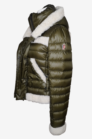 Moncler Shearling-Trimmed Alvernia Jacket sz 1 - Designer Jacket at The Find Luxury Resale - Vancouver, Canada