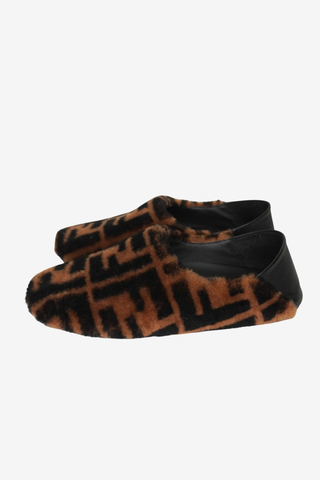 Fendi Zucca FF Logo Shearling Flats sz 38 - Designer Flats at The Find Luxury Resale - Vancouver, Canada