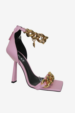 Versace Pink Gold Chain Accent Pumps sz 40 - Designer pumps at The Find Luxury Resale - Vancouver, Canada