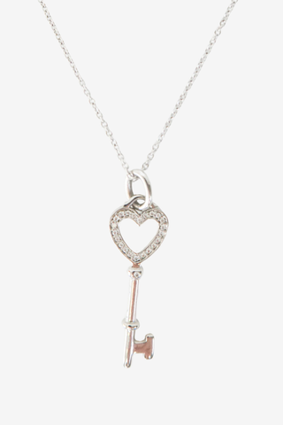 Tiffany & Co. 18K Diamond Heart Key Pendant Necklace - Designer Necklaces at The Find Luxury Resale - Vancouver, Canada