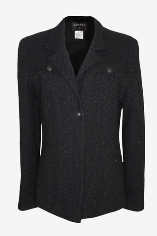 Chanel Tweed Jacket Black sz 44 - Designer Jacket at The Find Luxury Resale - Vancouver, Canada