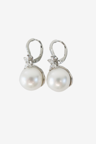 Tiffany & Co. Platinum Diamond & Pearl Victoria Drop Earrings - Designer Earrings at The Find Luxury Resale - Vancouver, Canada