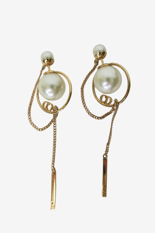 Christian Dior Faux Pearl Tribales Drop Earrings