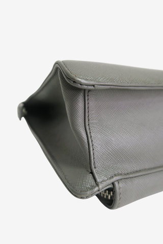 Prada Grey Saffiano Leather Briefcase - Designer handbag at The Find Luxury Resale - Vancouver, Canada