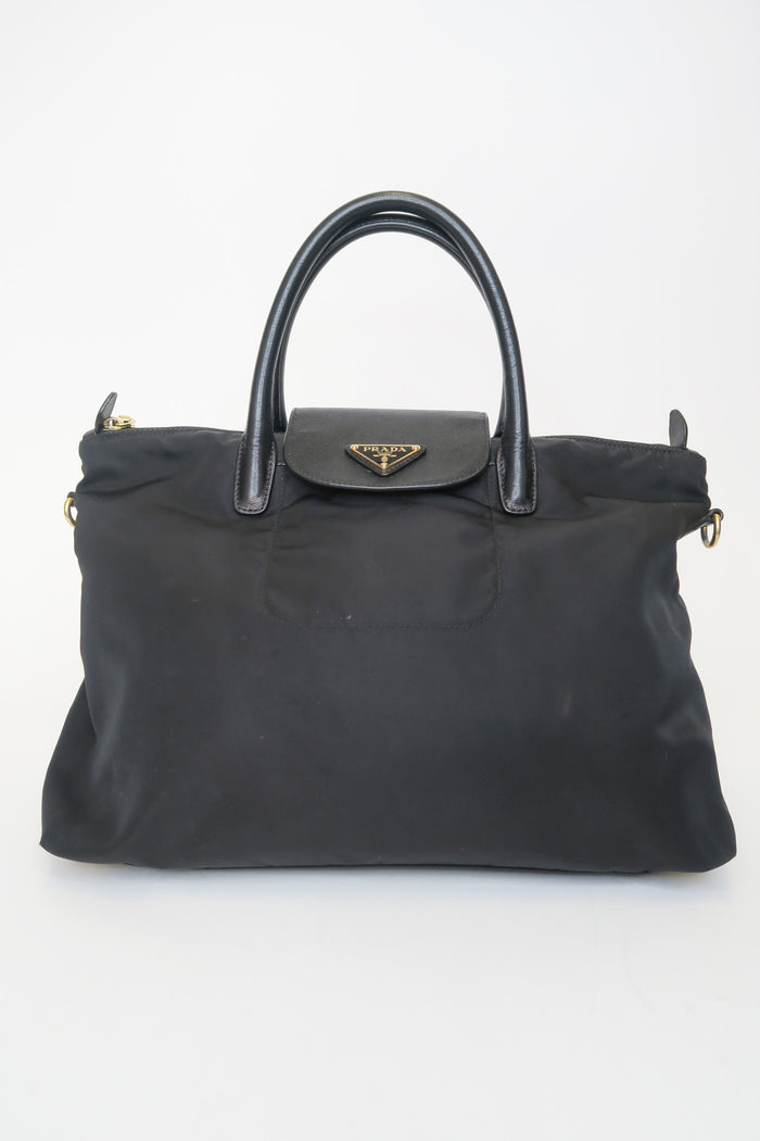 Prada Saffiano-Trimmed Tessuto Tote Bag