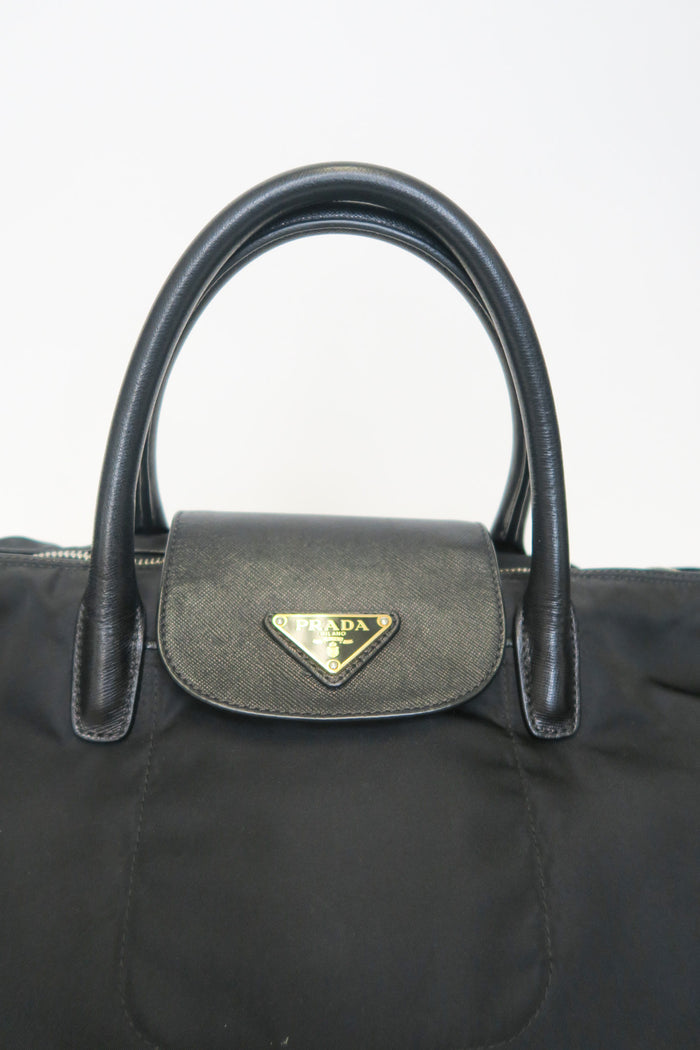 Prada Saffiano-Trimmed Tessuto Tote Bag