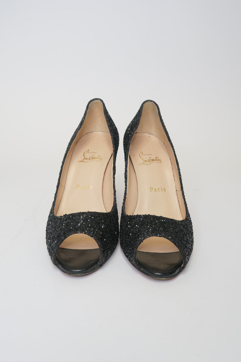 Christian Louboutin Leather Glitter Accents Pumps sz 37.5