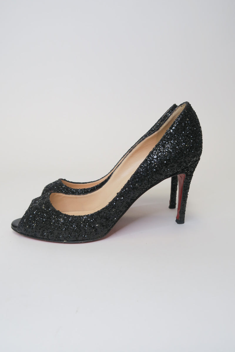 Christian Louboutin Leather Glitter Accents Pumps sz 37.5