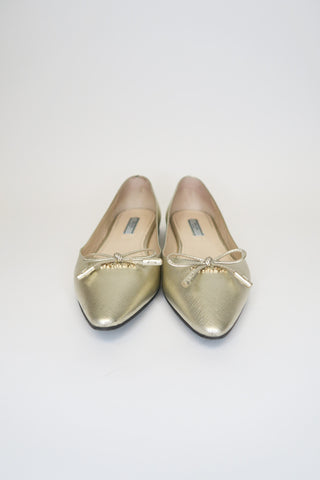 Prada Gold Leather Flats sz 35.5 - Designer Flats at The Find Luxury Resale - Vancouver, Canada