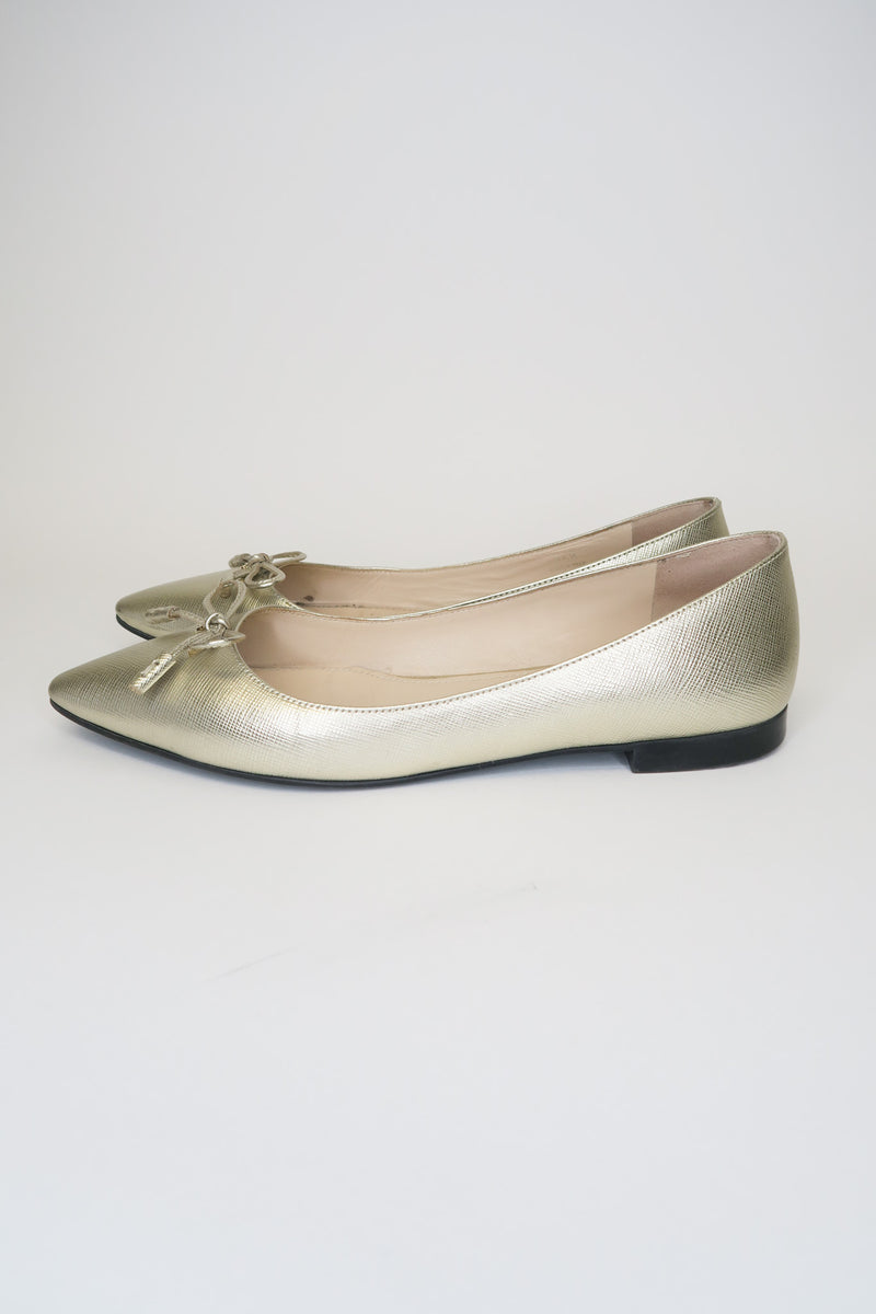 Prada Gold Leather Flats sz 35.5