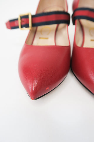 Gucci Web Accent Leather Pumps sz 35.5 - Designer Pumps at The Find Luxury Resale - Vancouver, Canada