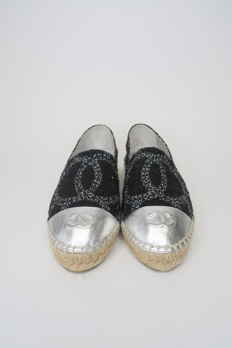 Chanel Interlocking CC Logo Tweed Espadrilles sz 38