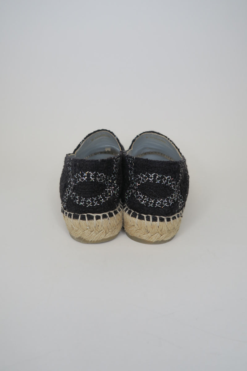 Chanel Interlocking CC Logo Tweed Espadrilles sz 38